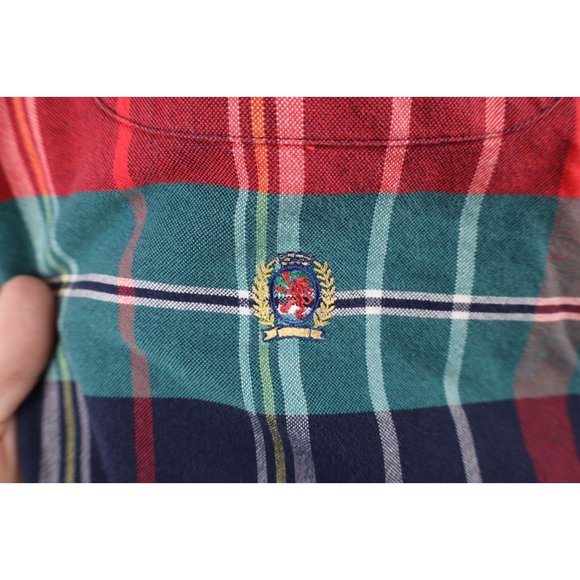 Vtg 90s Tommy Hilfiger Mens Large Faded Rainbow Plaid Collared Button Down Shirt - Picture 4 of 9